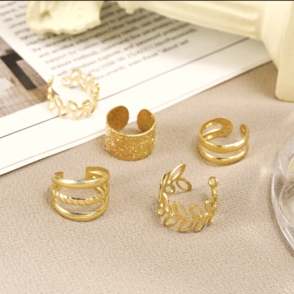 Golden Leaf Boho Ear Clips, 5pc - Picture 5 of 5